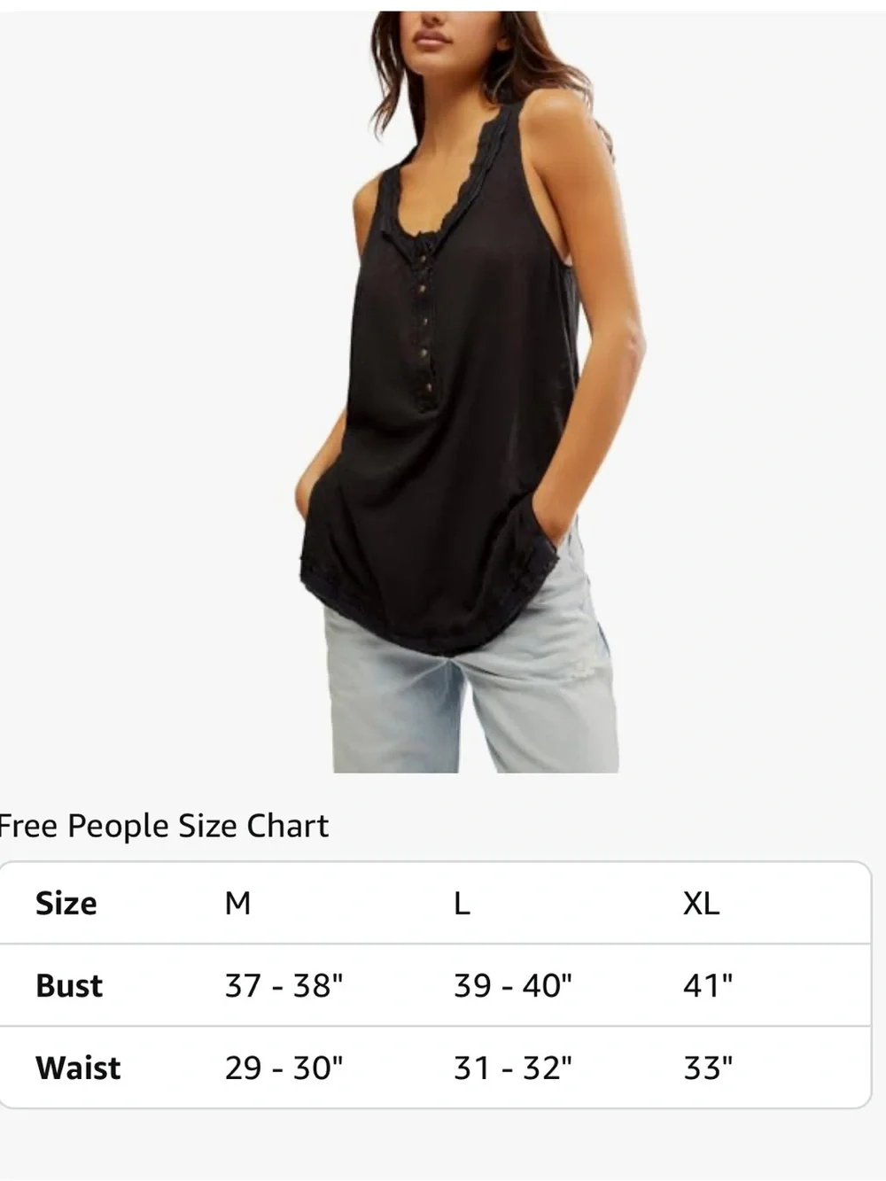 Free People Love Language Burnout Black Sleeveless Henley Tank L